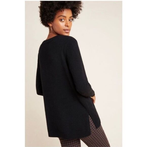 Anthropologie Womens Serena Button Up V-Neck Tunic Black Sweater Small - Picture 3 of 11